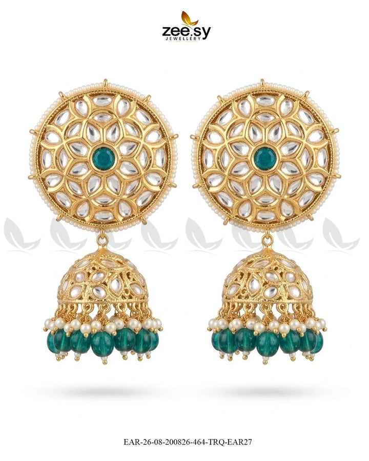 Alvira Oversized Kundan Jhumki Earrings Earrings - Zeesy Jewellery Pakistan | Premium Artificial & Imitation Jewellery