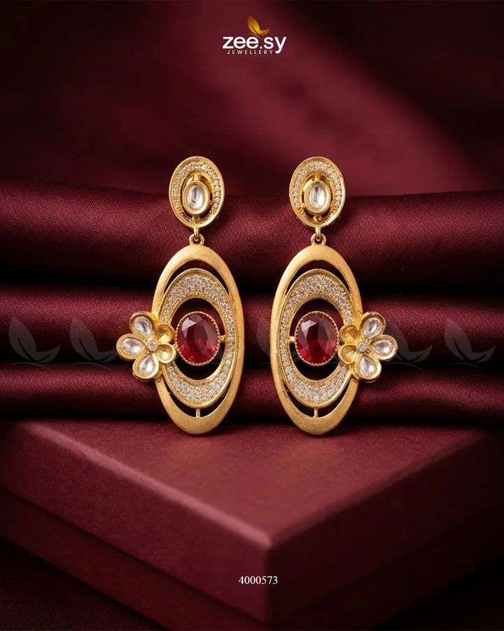 Ameera Gemstone Drop Earrings Golden Ruby Earrings - Zeesy Jewellery Pakistan | Premium Artificial & Imitation Jewellery