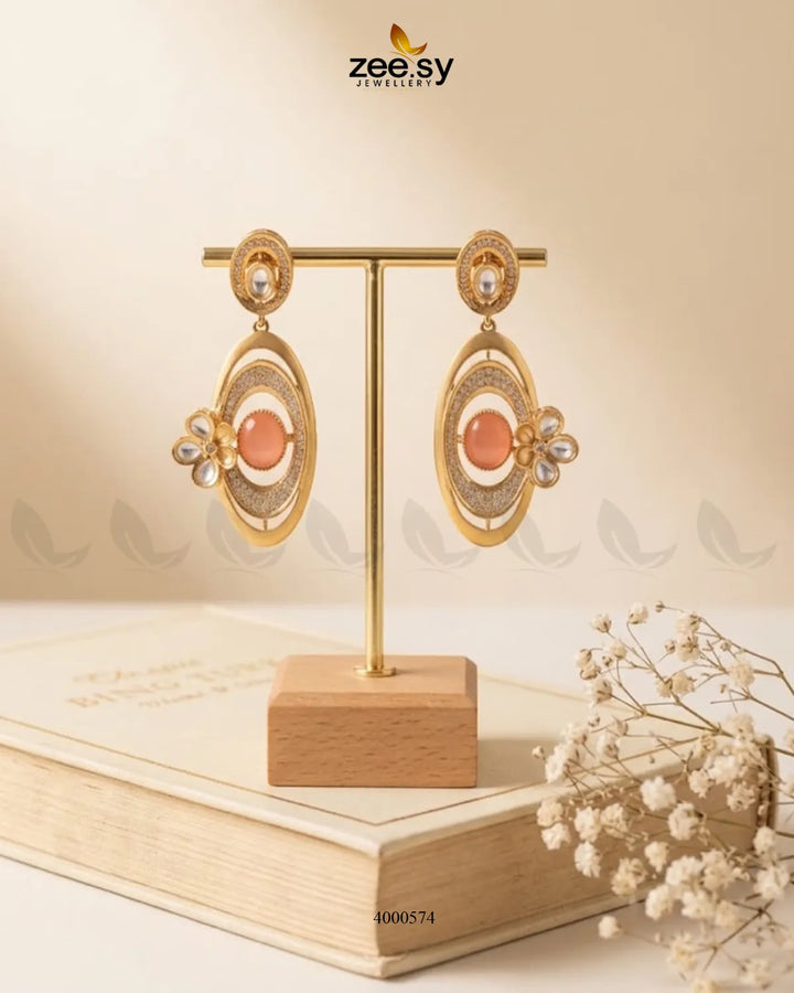 A pair of RHS09 Ameera gemstone drop earrings featuring mint and pink gemstones, elegant jewelry with a dangling design.