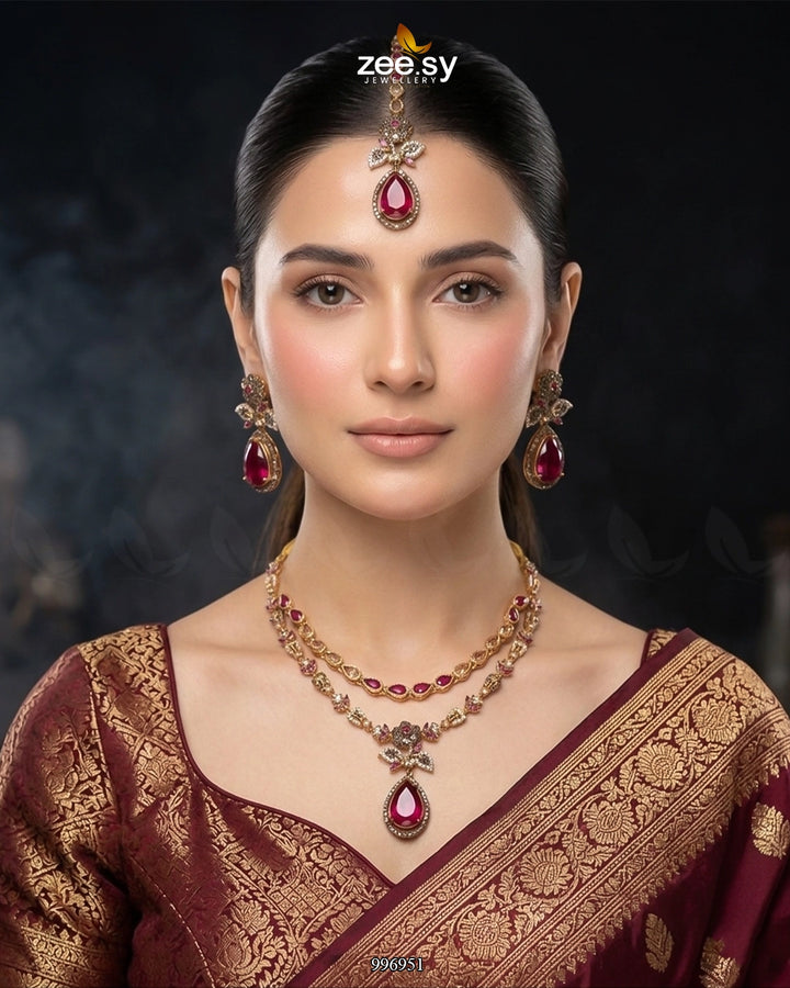 Eldria Cut Stone Necklace Set Necklace Sets - Zeesy Jewellery Pakistan | Premium Artificial & Imitation Jewellery