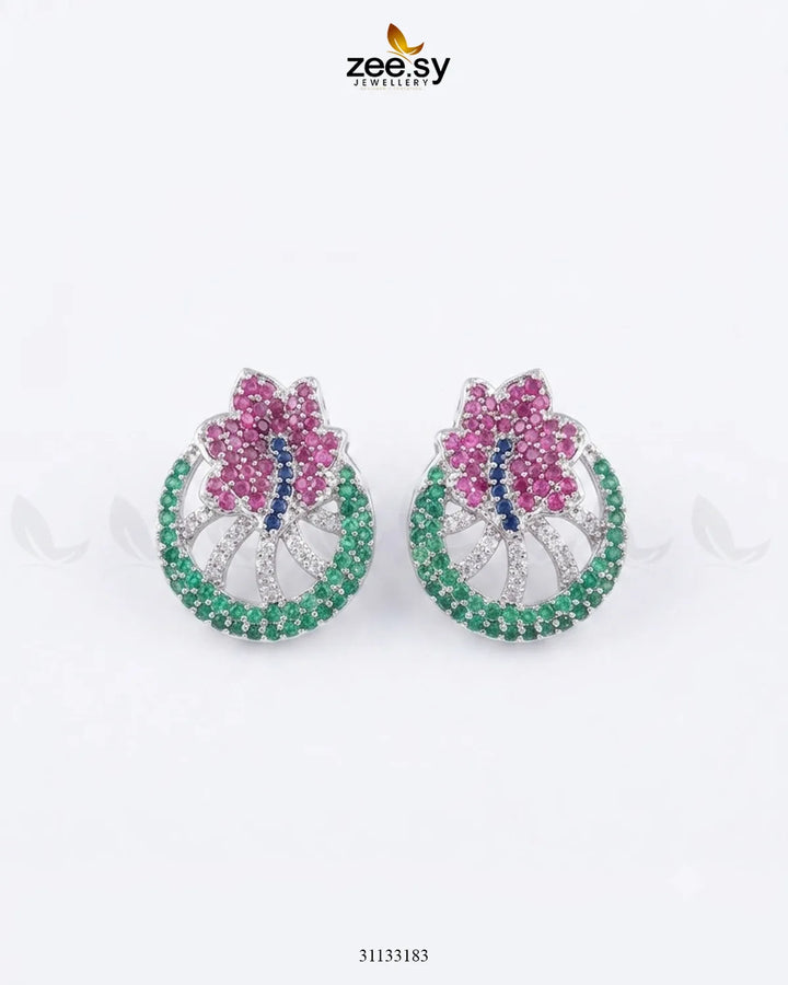 Dainty Floral Gemstone Earrings - Antique
