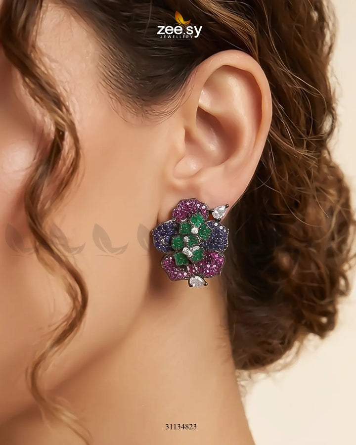 Antique Flower Gemstone Earrings Earrings - Zeesy Jewellery Pakistan | Premium Artificial & Imitation Jewellery