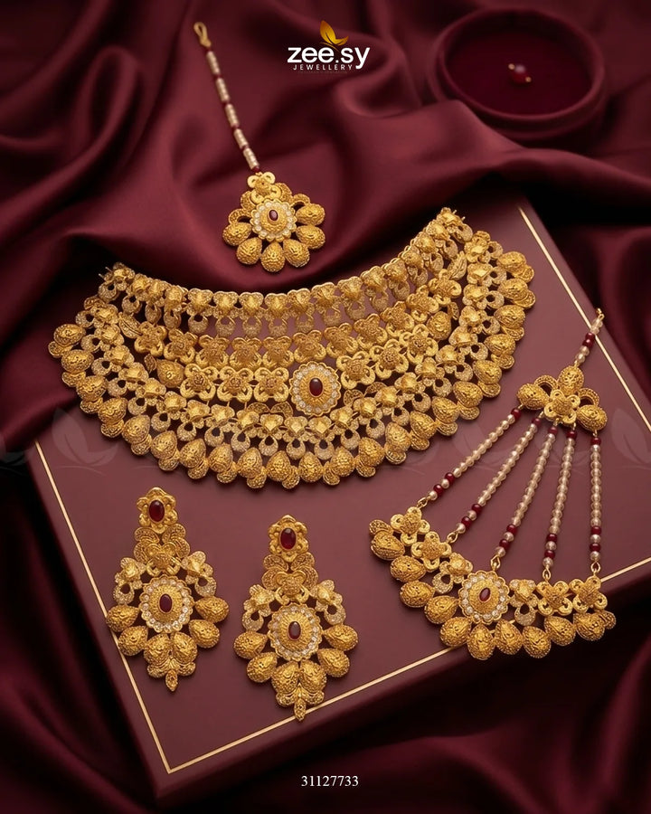 Antique Ruby Core Bridal Set Bridal Set - Zeesy Jewellery Pakistan | Premium Artificial & Imitation Jewellery