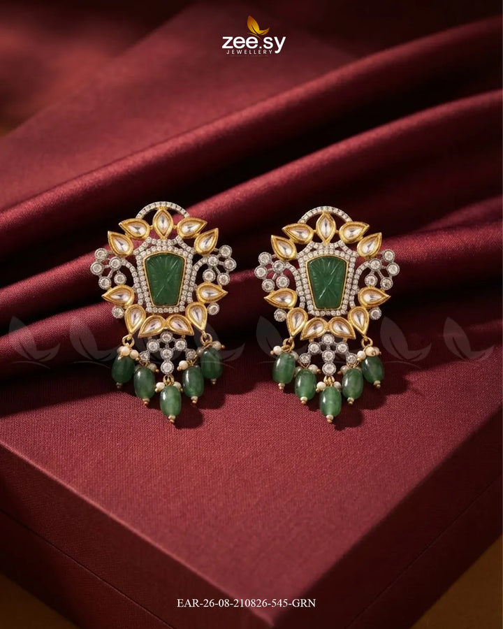 Aria Carved Beads Earrings Golden Green Earrings - Zeesy Jewellery Pakistan | Premium Artificial & Imitation Jewellery