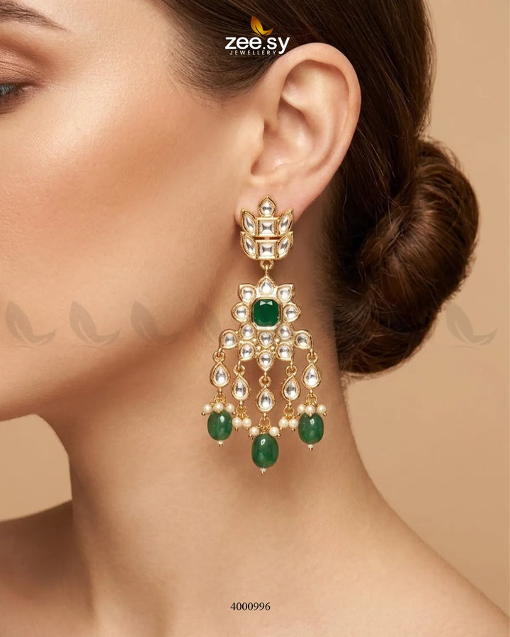 Aster Cascading Kundan Earrings Earrings - Zeesy Jewellery Pakistan | Premium Artificial & Imitation Jewellery