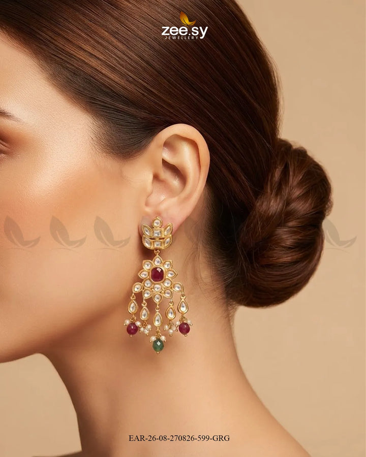 Aster Cascading Kundan Earrings Earrings - Zeesy Jewellery Pakistan | Premium Artificial & Imitation Jewellery