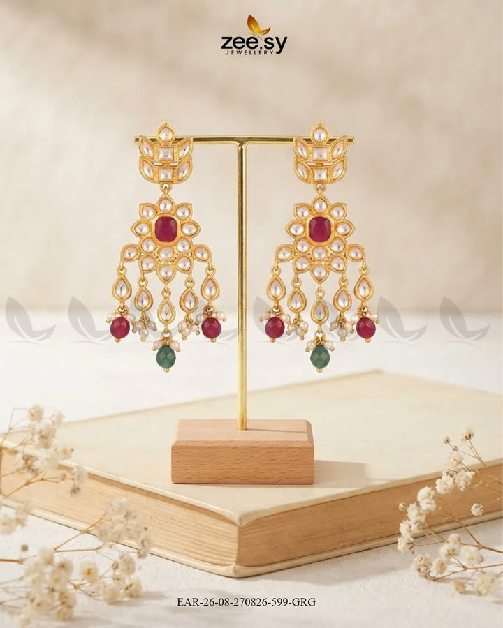 Aster Cascading Kundan Earrings Earrings - Zeesy Jewellery Pakistan | Premium Artificial & Imitation Jewellery