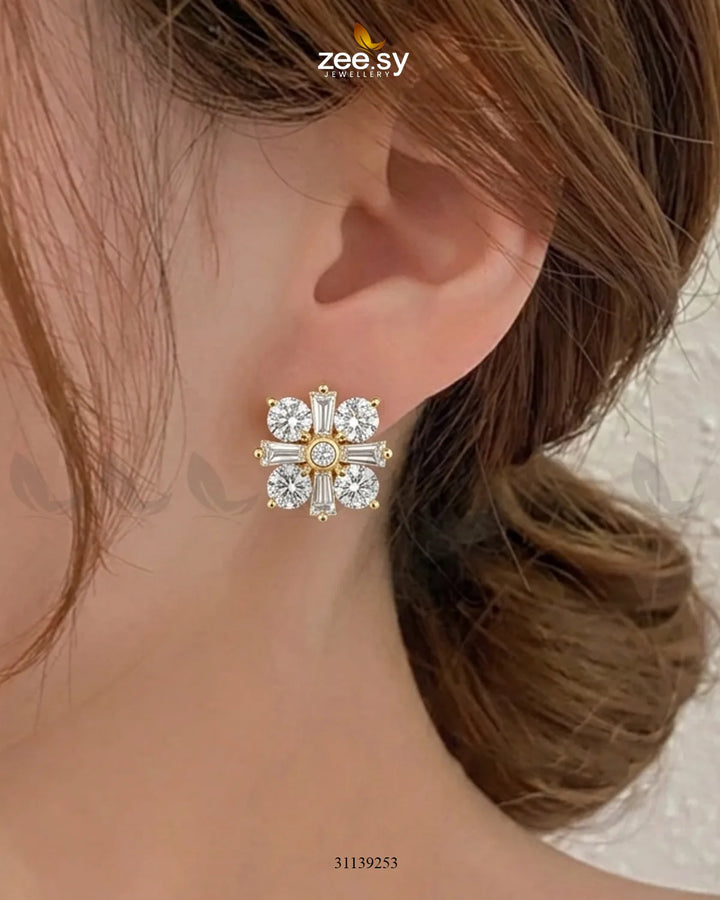 Aurenza Zircon Floral Studs Earrings Earrings - Zeesy Jewellery Pakistan | Premium Artificial & Imitation Jewellery