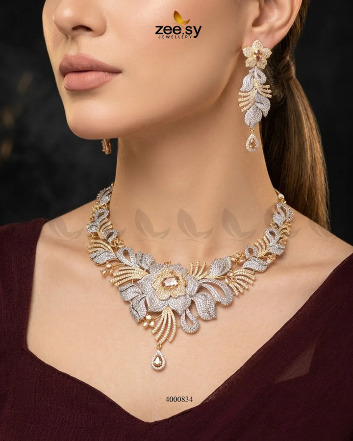 Azure Floral Necklace Set - Golden