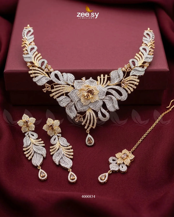 Azure Floral Necklace Set - Golden
