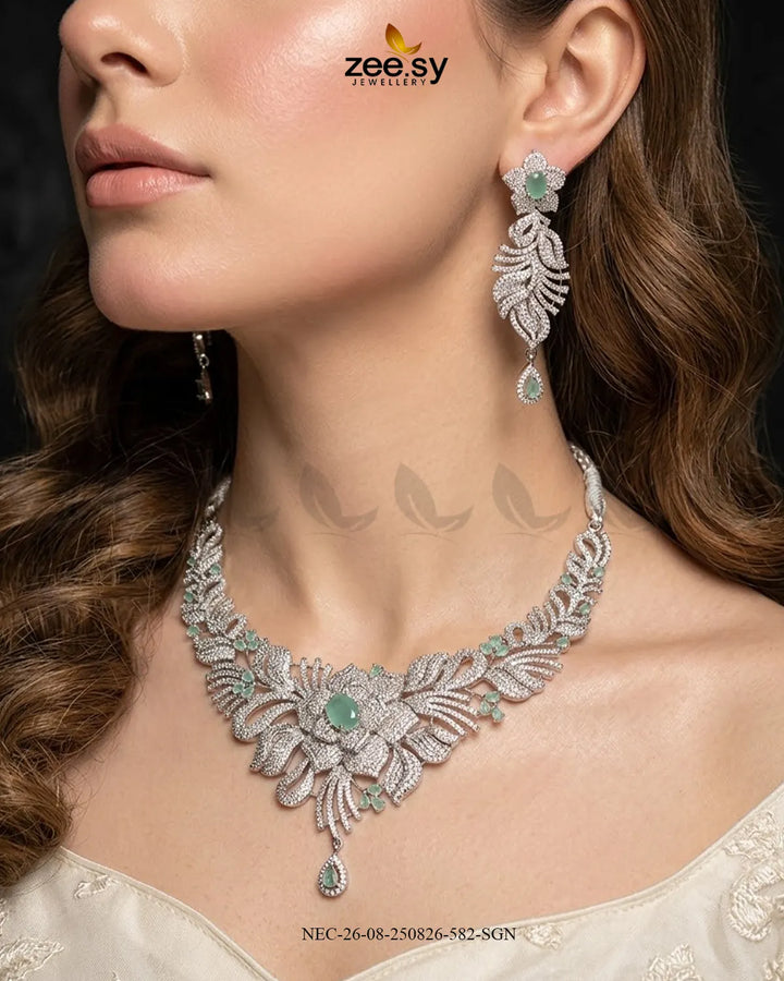 Azure Floral Sapphire Necklace Set Necklace Sets - Zeesy Jewellery Pakistan | Premium Artificial & Imitation Jewellery