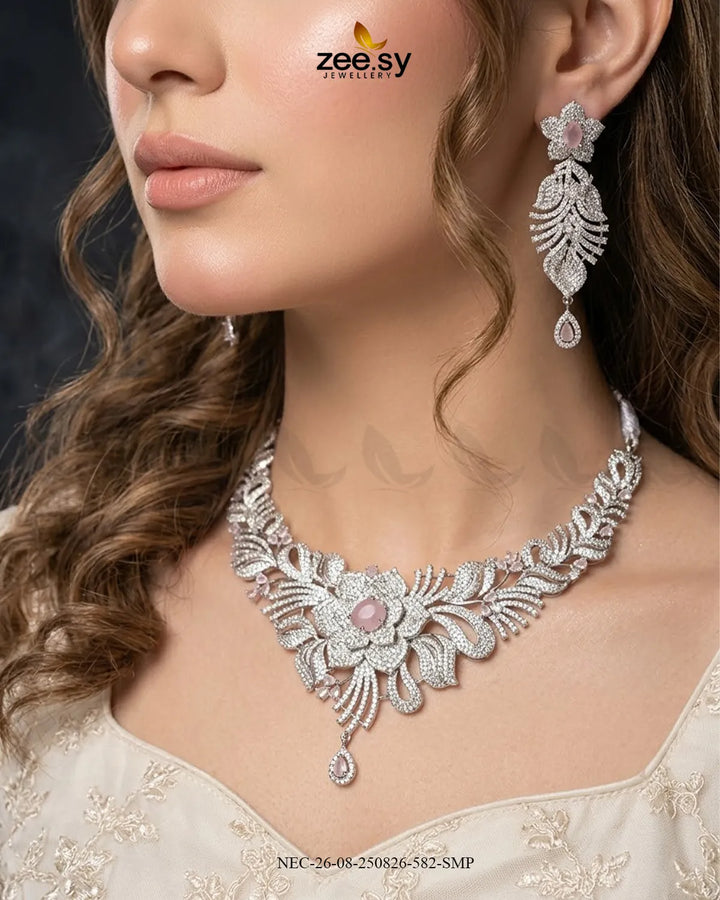 Azure Floral Sapphire Necklace Set Necklace Sets - Zeesy Jewellery Pakistan | Premium Artificial & Imitation Jewellery
