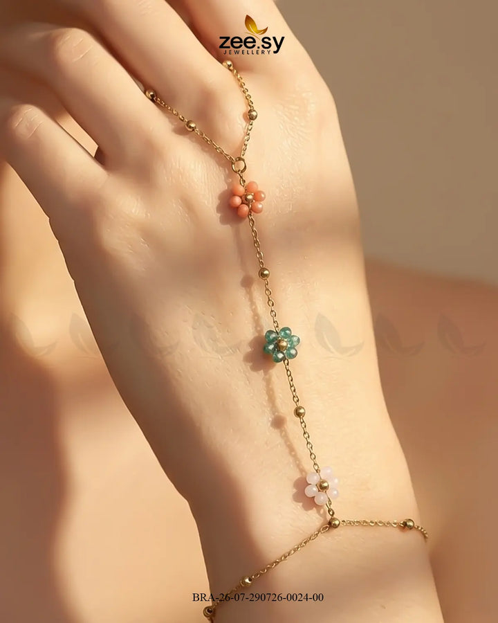Beaded Flower Station Finger Bracelet Bracelet - Zeesy Jewellery Pakistan | Premium Artificial & Imitation Jewellery