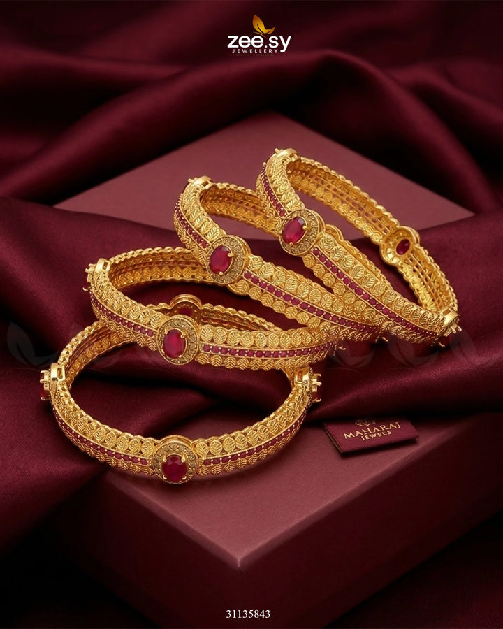 Bella Rose Leaf Bangles Golden Red Bangles - Zeesy Jewellery Pakistan | Premium Artificial & Imitation Jewellery
