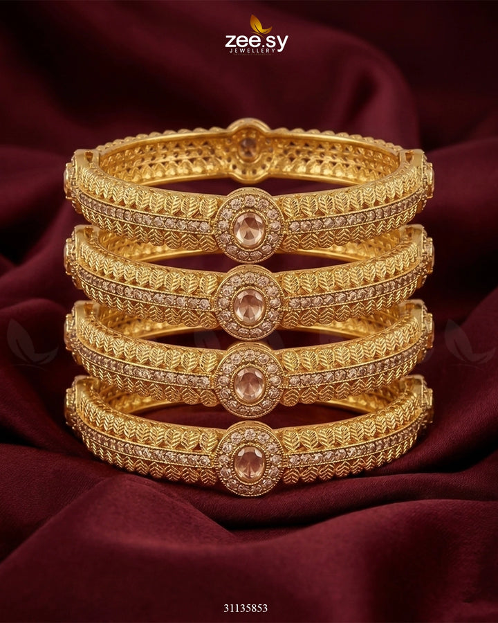 Bella Rose Leaf Bangles Golden Champagne Bangles - Zeesy Jewellery Pakistan | Premium Artificial & Imitation Jewellery