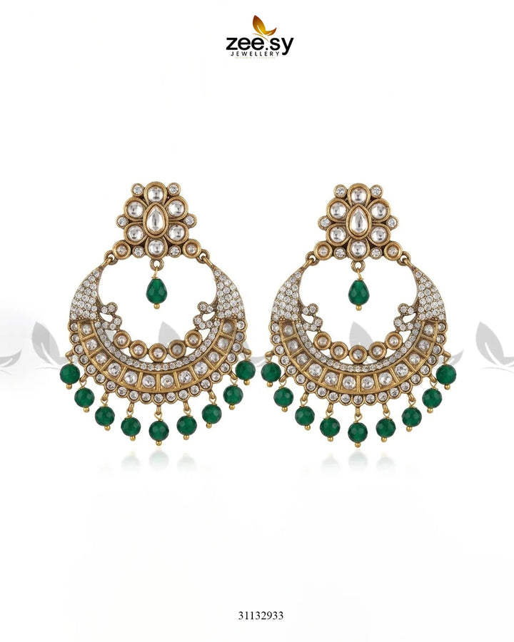 Bella Round Chandni Cluster Earrings Green White Earrings - Zeesy Jewellery Pakistan | Premium Artificial & Imitation Jewellery