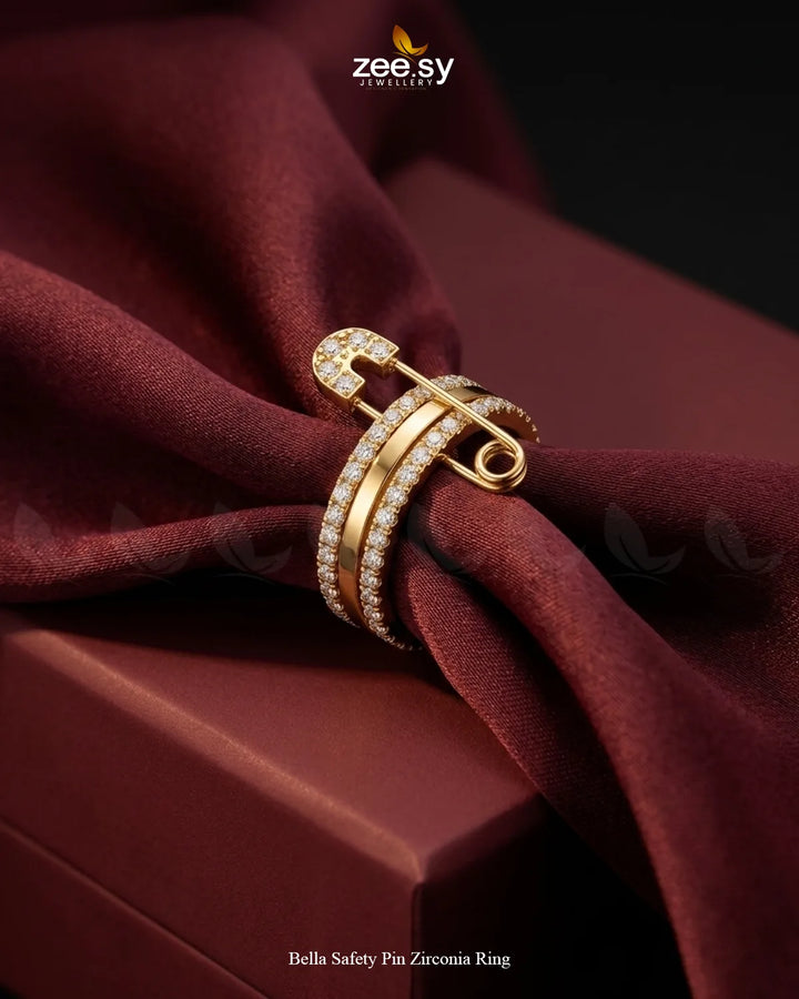 Bella Safety Pin Zirconia Ring Finger Ring - Zeesy Jewellery Pakistan | Premium Artificial & Imitation Jewellery