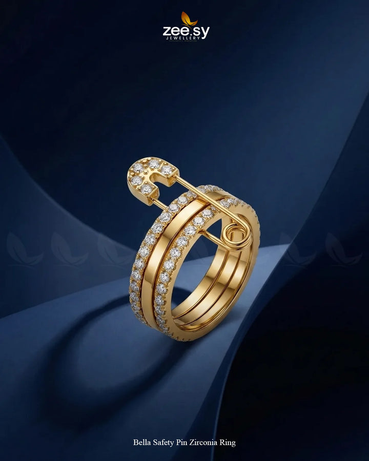 Bella Safety Pin Zirconia Ring Finger Ring - Zeesy Jewellery Pakistan | Premium Artificial & Imitation Jewellery