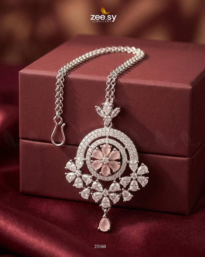Round Flowery American Diamond Bindiya Silver Mint Pink bindiya - Zeesy Jewellery Pakistan | Premium Artificial & Imitation Jewellery