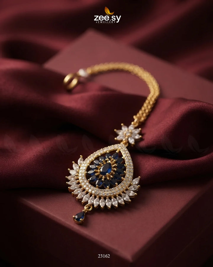Leaf Pave Ziconia Bindiya Golden Blue bindiya - Zeesy Jewellery Pakistan | Premium Artificial & Imitation Jewellery