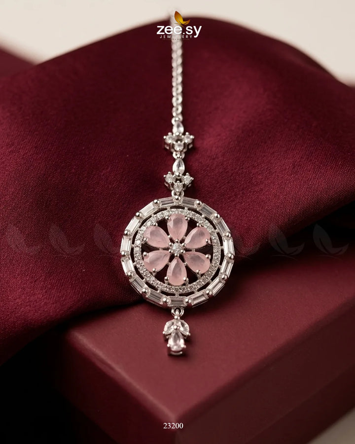 Tulip Wheel Crystal Bindiya Silver Mint Pink bindiya - Zeesy Jewellery Pakistan | Premium Artificial & Imitation Jewellery