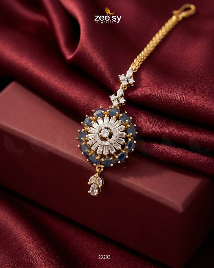 Ethnic Circle Bold Stone Bindiya Golden Blue bindiya - Zeesy Jewellery Pakistan | Premium Artificial & Imitation Jewellery