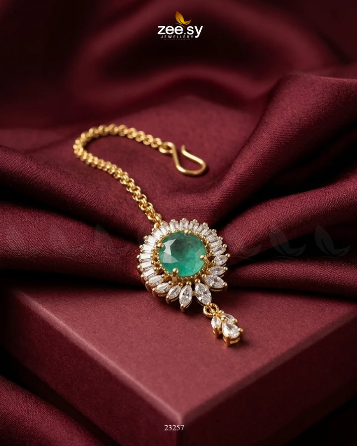 Velanza Teardrop Zircon Bindiya Golden Sea Green bindiya - Zeesy Jewellery Pakistan | Premium Artificial & Imitation Jewellery