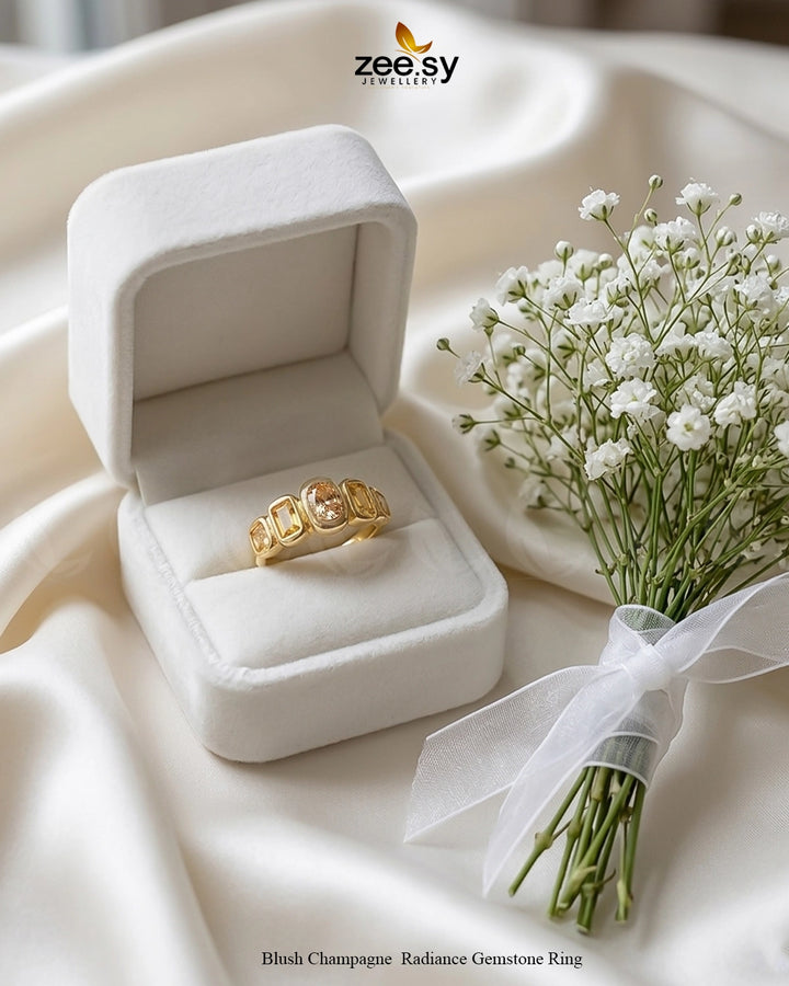 Blush Champagne Radiance Gemstone Ring Finger Ring - Zeesy Jewellery Pakistan | Premium Artificial & Imitation Jewellery
