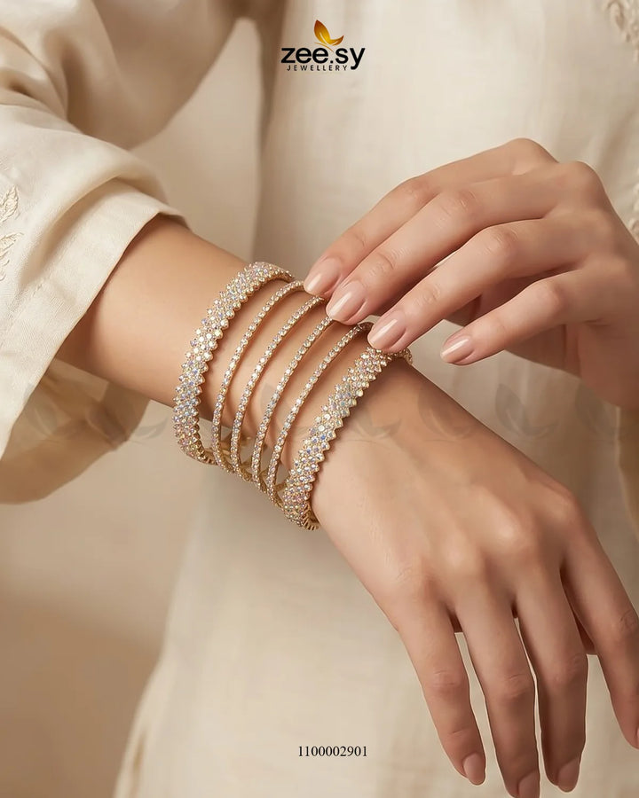 AJ03 Celestia Prism Crystal Bangle showing a sleek, elegant design with shimmering crystal accents on a smooth bangle bracelet.