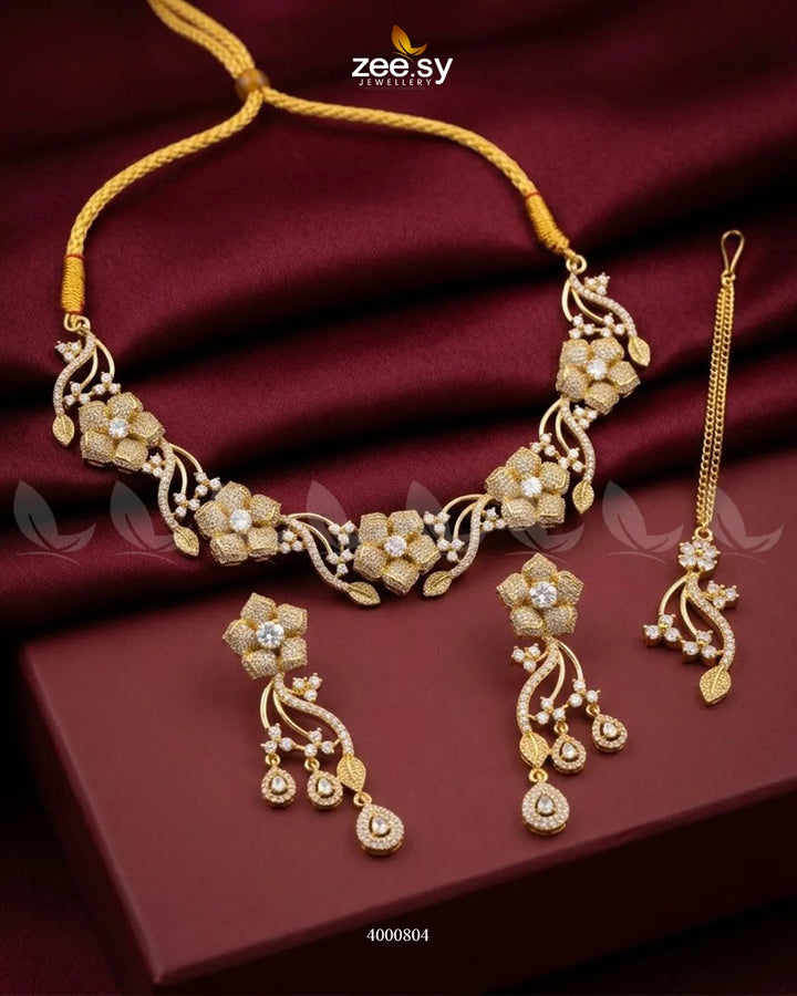Cerise Floral Zircon Necklace Set
