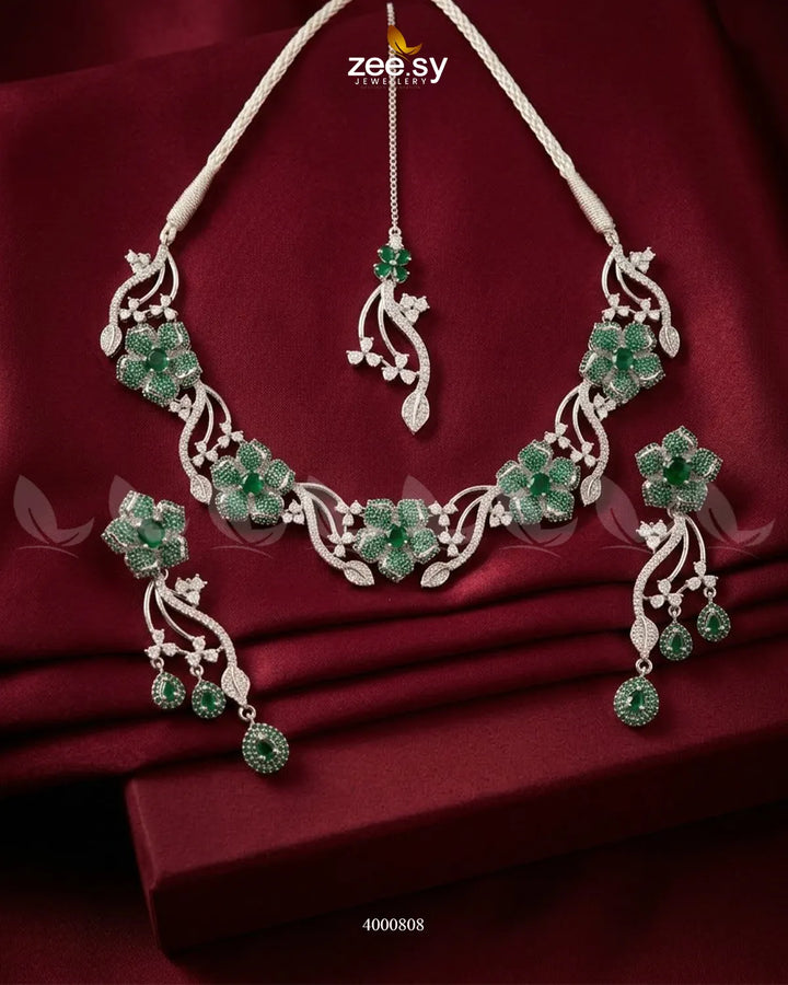 Cerise Floral Zircon Necklace Set