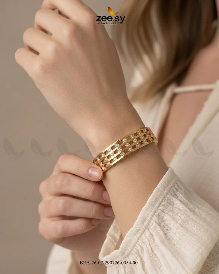 Checkered Cutout Zirconia Cuff Bracelet