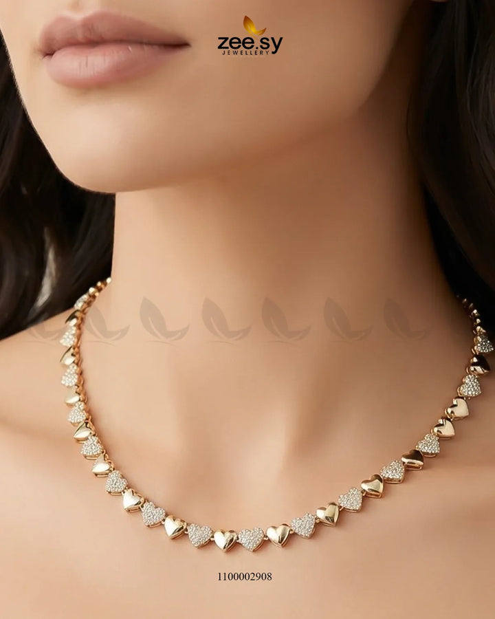 Chic Paved Heart Link Chain chains - Zeesy Jewellery Pakistan | Premium Artificial & Imitation Jewellery