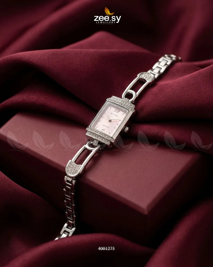 Chic Rectangular Dial Bracelet Watch Silver Mint Pink ACCESSORIES - Zeesy Jewellery Pakistan | Premium Artificial & Imitation Jewellery