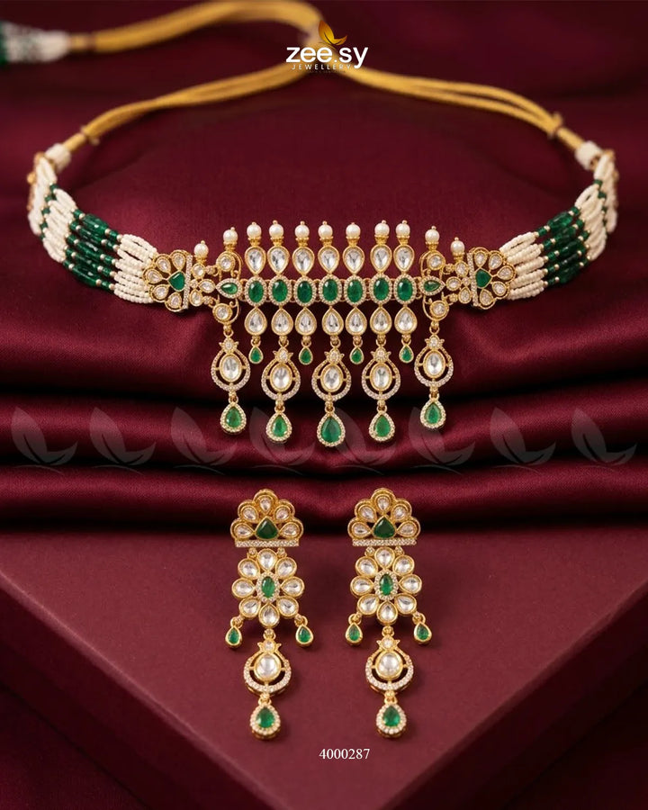 RHS09 Classic Teardrop Choker Set necklace with matching teardrop earrings in gold-tone finish