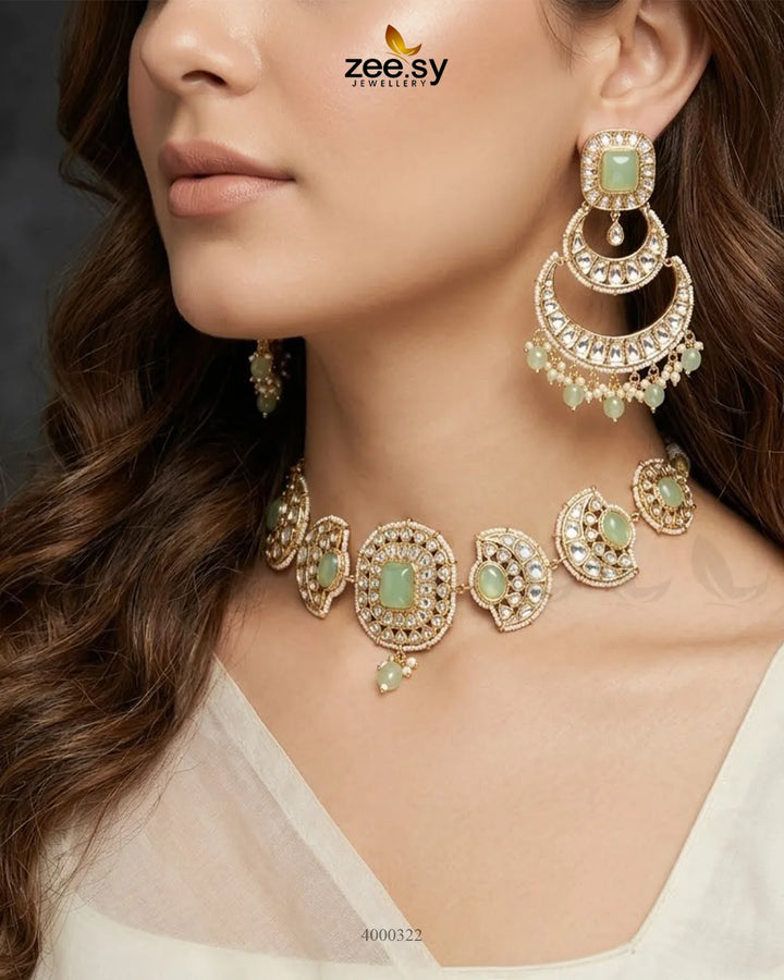 Crescent Crimson Stone Necklace Set