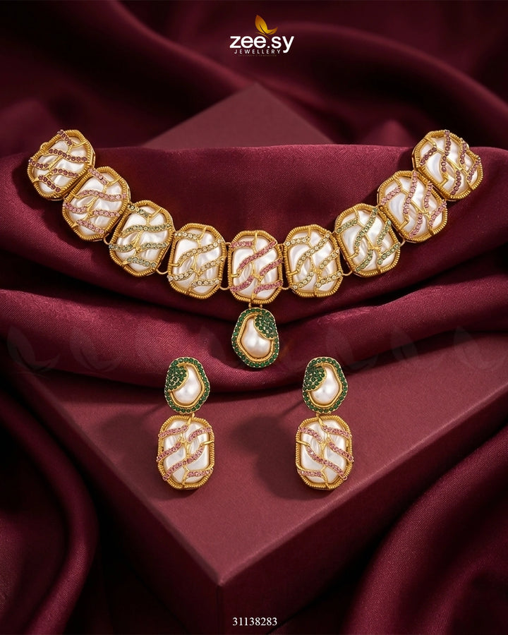 Crimson Wave Pearl Choker Set choker - Zeesy Jewellery Pakistan | Premium Artificial & Imitation Jewellery
