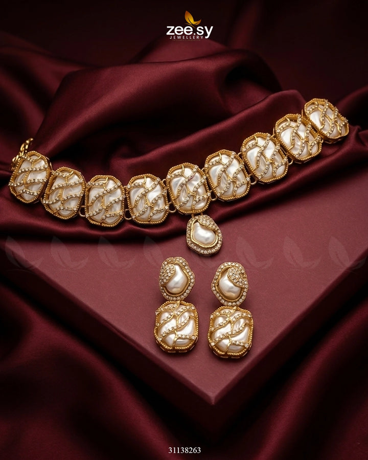 Crimson Wave Pearl Choker Set choker - Zeesy Jewellery Pakistan | Premium Artificial & Imitation Jewellery