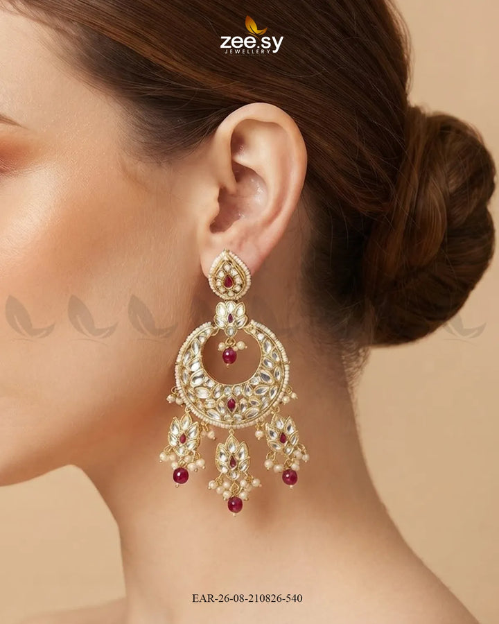 Dahlia Royal Kundan Chandbalis Earrings Earrings - Zeesy Jewellery Pakistan | Premium Artificial & Imitation Jewellery
