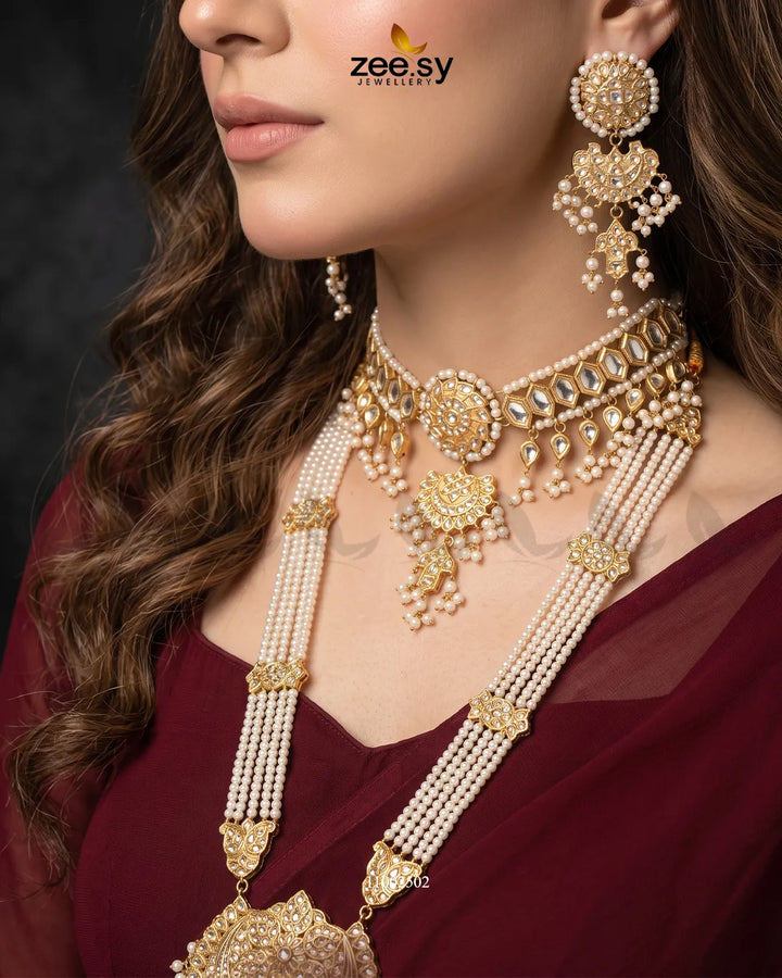 Floral Kundan Pearl Bridal Set Bridal Set - Zeesy Jewellery Pakistan | Premium Artificial & Imitation Jewellery