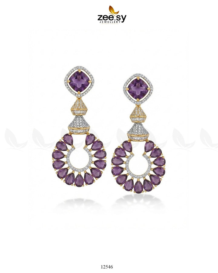 Decorative Earrings Golden Purple Earrings - Zeesy Jewellery Pakistan | Premium Artificial & Imitation Jewellery