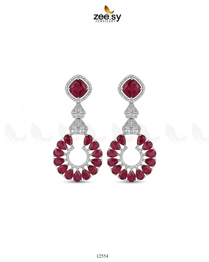 Decorative Earrings Silver Red Earrings - Zeesy Jewellery Pakistan | Premium Artificial & Imitation Jewellery