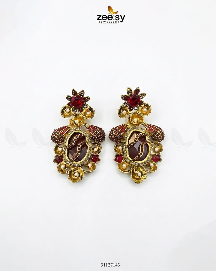 Diana Ruby Beads Earrings Red Earrings - Zeesy Jewellery Pakistan | Premium Artificial & Imitation Jewellery