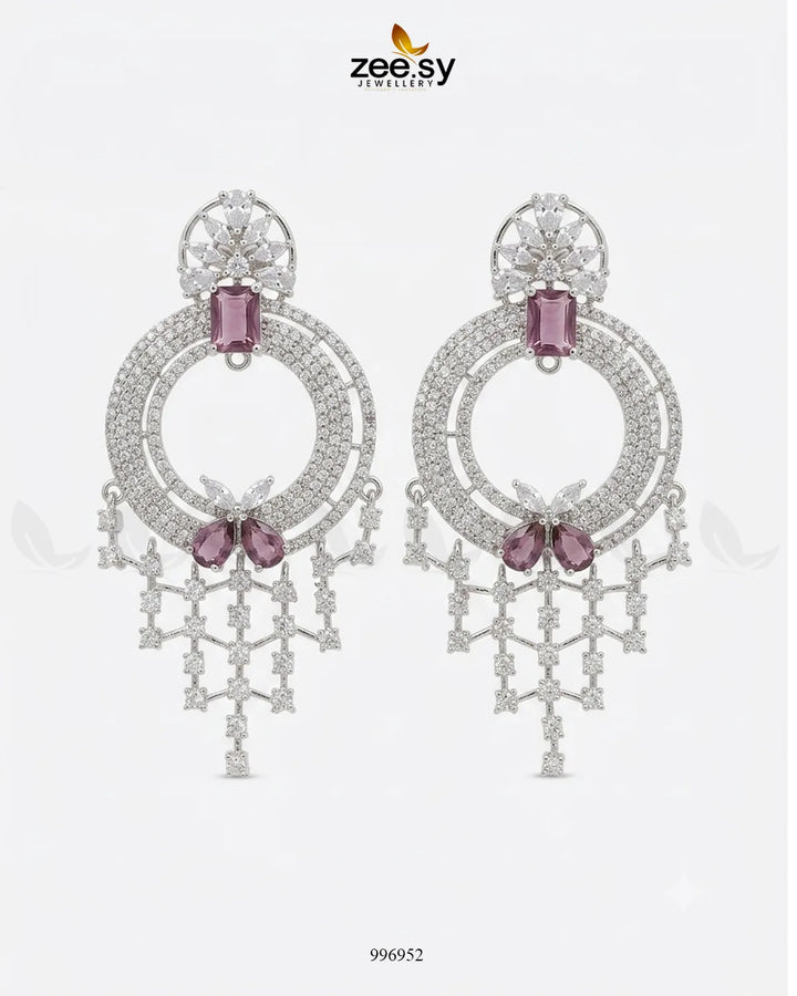 Mauve Lattice Round Zirconia Earrings Earrings - Zeesy Jewellery Pakistan | Premium Artificial & Imitation Jewellery