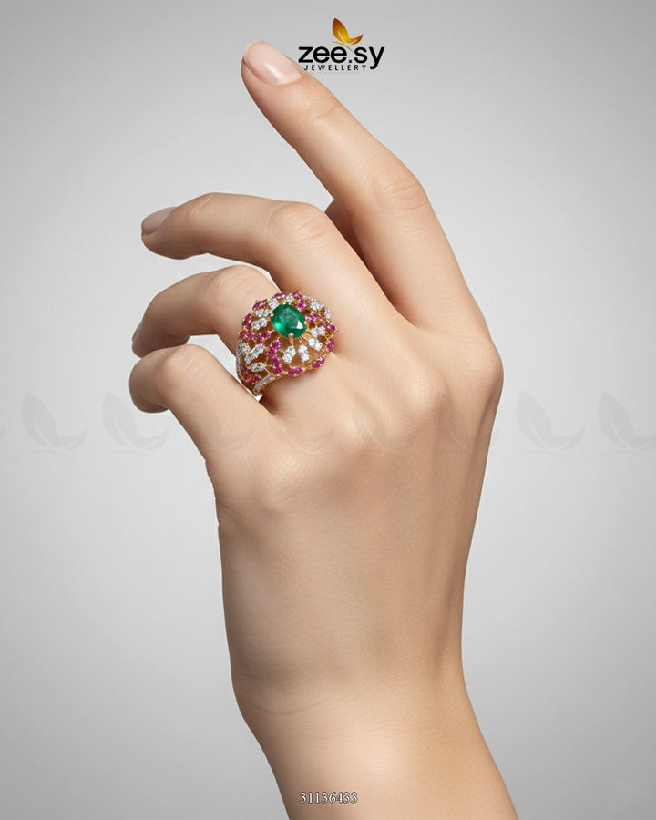 Elara Circle Bold Cluster Ring Finger Ring - Zeesy Jewellery Pakistan | Premium Artificial & Imitation Jewellery