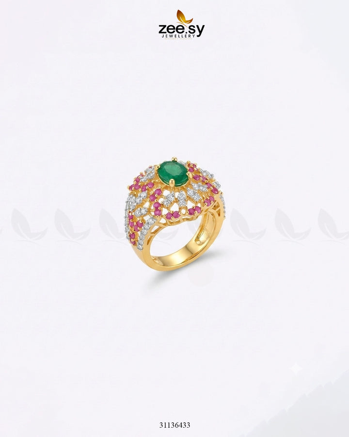 Elara Circle Bold Cluster Ring Golden Green Finger Ring - Zeesy Jewellery Pakistan | Premium Artificial & Imitation Jewellery