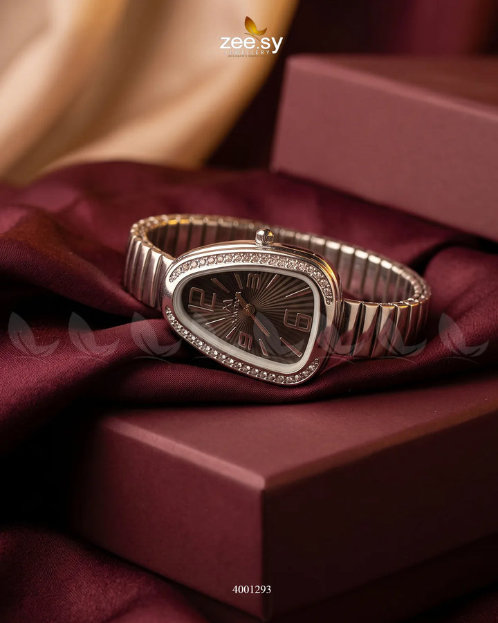 Elegant Serpent Bezel Watch by AJ03 with a sleek black strap and intricate serpent bezel design, showcasing luxury accessories.