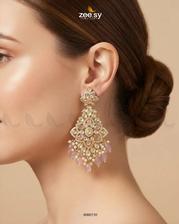 Elysian Carved Kundan Chandbalis Earrings Earrings - Zeesy Jewellery Pakistan | Premium Artificial & Imitation Jewellery