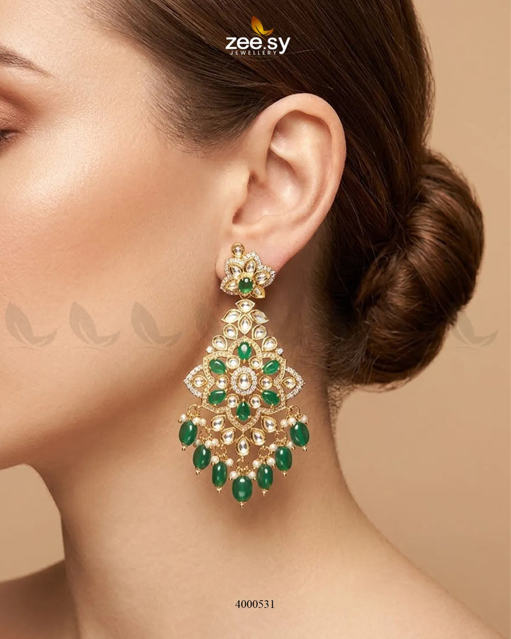 Elysian Carved Kundan Chandbalis Earrings Earrings - Zeesy Jewellery Pakistan | Premium Artificial & Imitation Jewellery