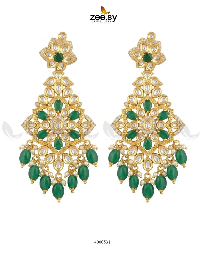 Elysian Carved Kundan Chandbalis Earrings Earrings - Zeesy Jewellery Pakistan | Premium Artificial & Imitation Jewellery